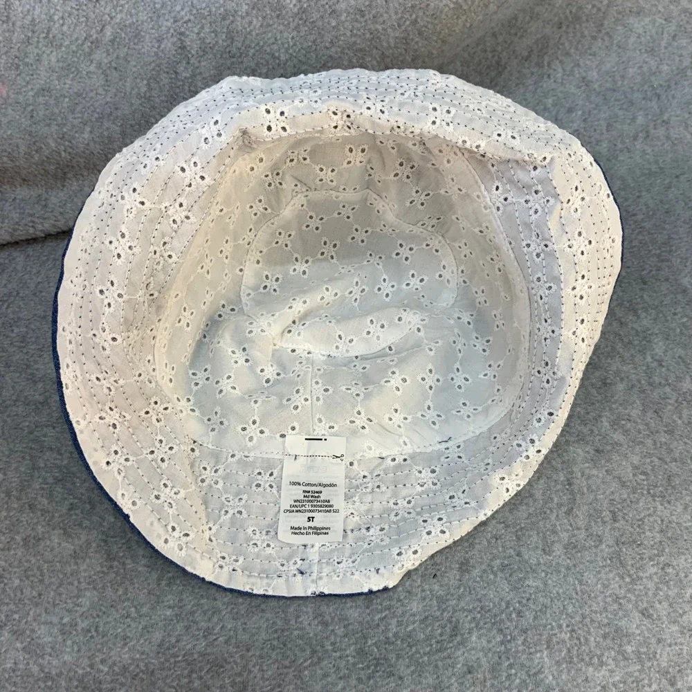 Eyelet Trim Kids Reversible Blue Denim Gap Bucket Sun Hat 5T